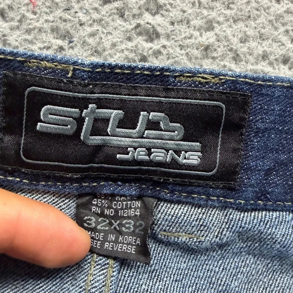 Vintage Stub Jeans Mens 32x32 Blue Cotton Denim Straight Baggy Streetwear Faded